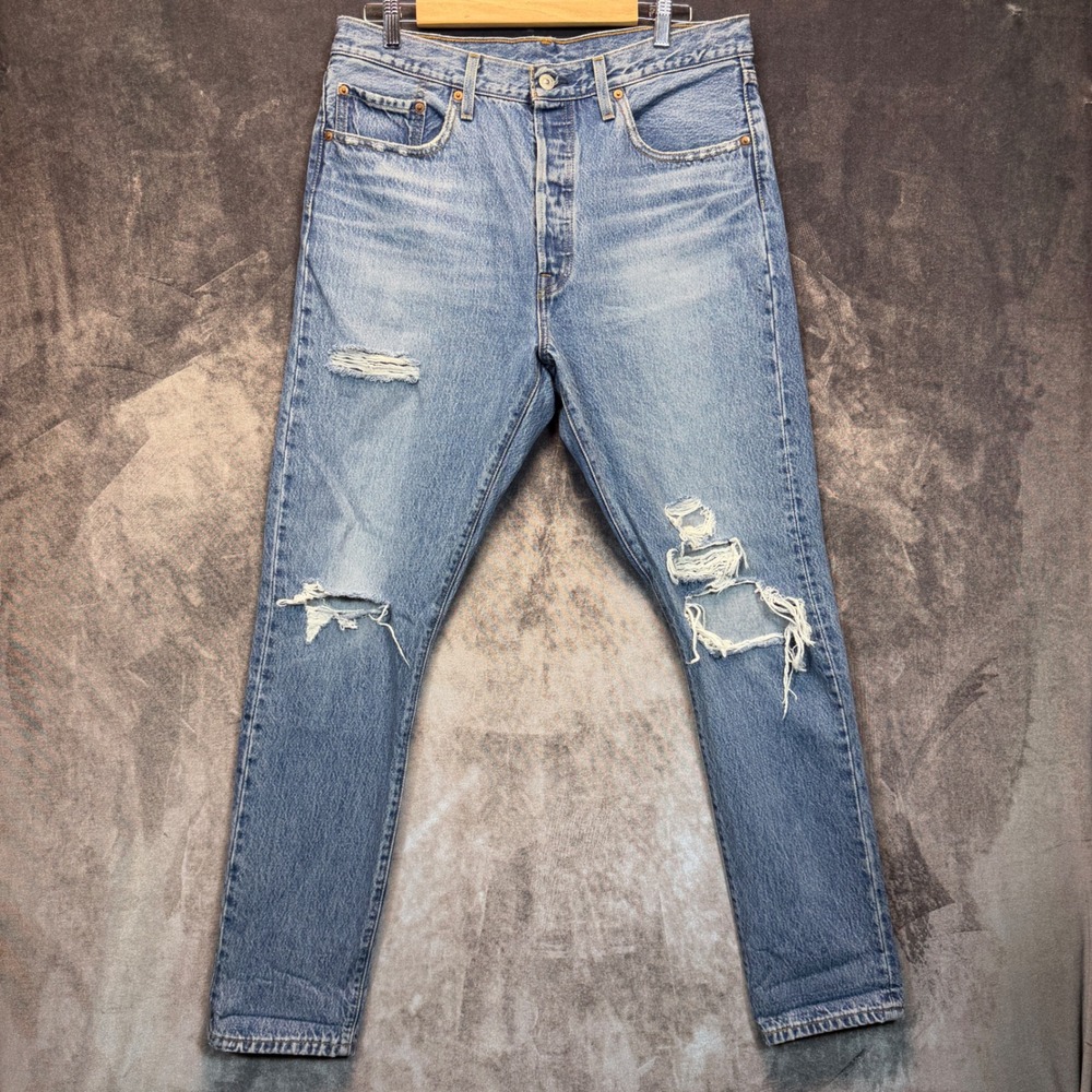 Levis 501 S Jeans Mens Blue Slim 33x32 Premium Distressed Denim Casual